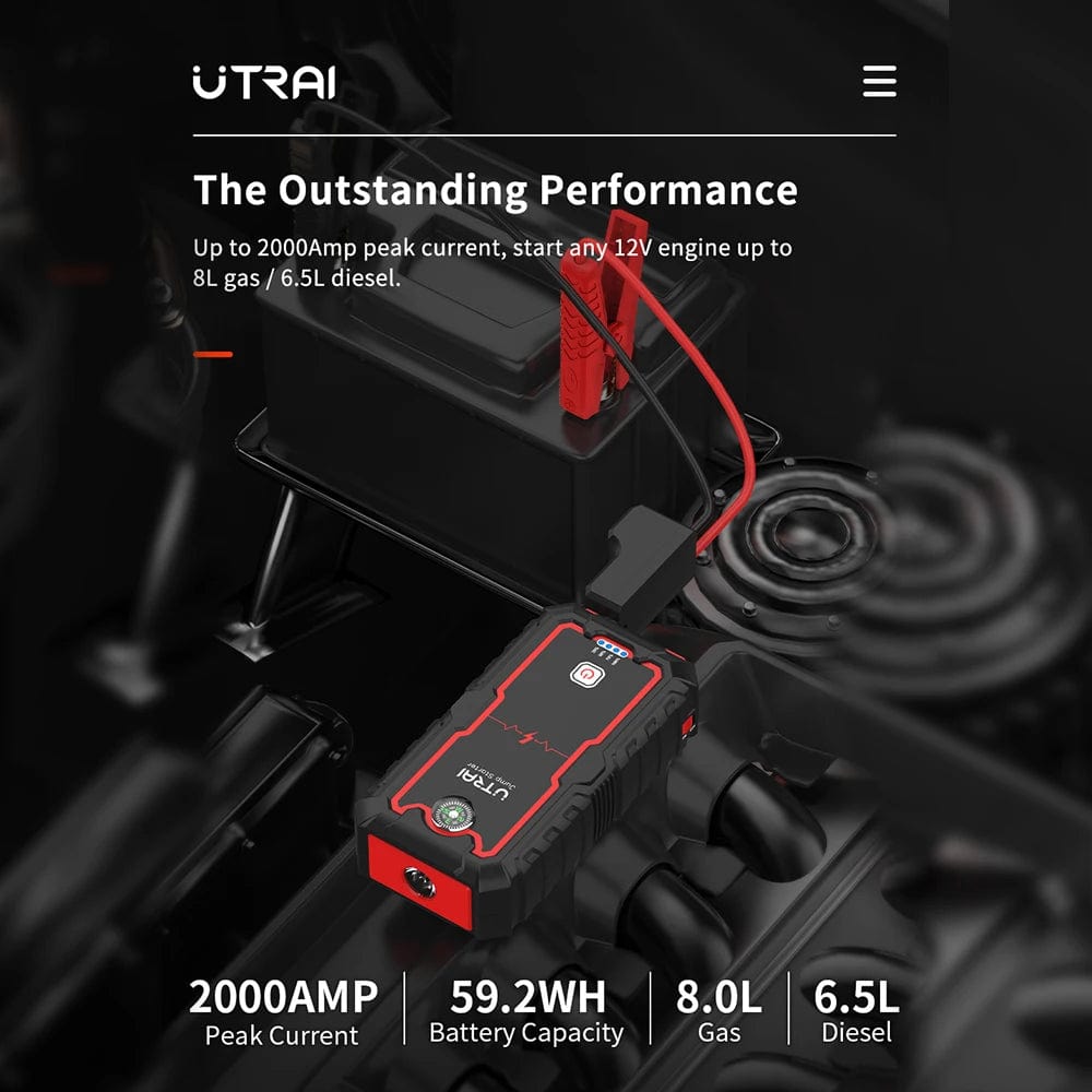 Planet Gates UTRAI 2000A Jump Starter Power Bank Portable Charger Starting Device For 8.0L/6.0L Emergency Car Battery Jump Starter