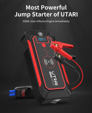 Planet Gates UTRAI 2500A Jump Starter Power Bank Battery Portable Charger 10W Wireless Charging LCD Screen Safety Hammer Car Starting Device