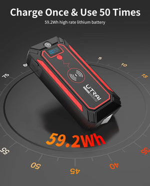 Planet Gates UTRAI 2500A Jump Starter Power Bank Battery Portable Charger 10W Wireless Charging LCD Screen Safety Hammer Car Starting Device