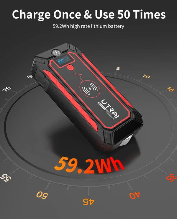 Planet Gates UTRAI 2500A Jump Starter Power Bank Battery Portable Charger 10W Wireless Charging LCD Screen Safety Hammer Car Starting Device