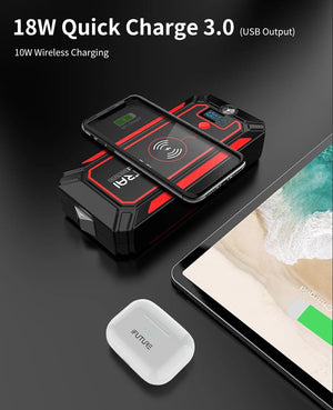 Planet Gates UTRAI 2500A Jump Starter Power Bank Battery Portable Charger 10W Wireless Charging LCD Screen Safety Hammer Car Starting Device