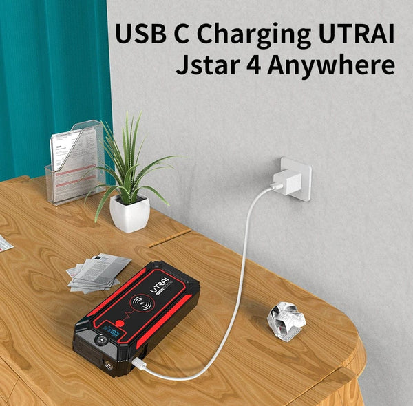 Planet Gates UTRAI 2500A Jump Starter Power Bank Battery Portable Charger 10W Wireless Charging LCD Screen Safety Hammer Car Starting Device