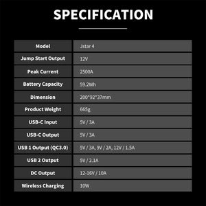 Planet Gates UTRAI 2500A Jump Starter Power Bank Battery Portable Charger 10W Wireless Charging LCD Screen Safety Hammer Car Starting Device