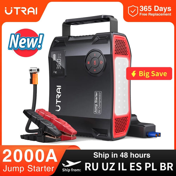 Planet Gates UTRAI 4 In 1 2000A Jump Starter Power Bank 16000mAh 150PSI Air Compressor Tire Pump Portable Charger Car Booster Starting Device