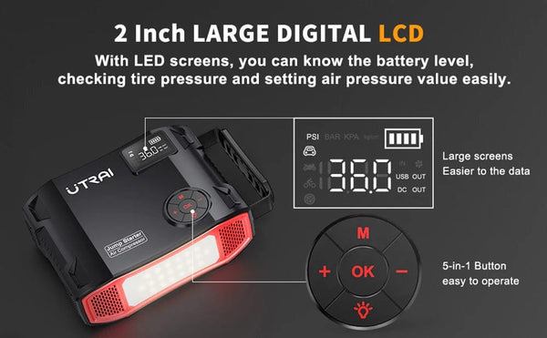 Planet Gates UTRAI 4 In 1 2000A Jump Starter Power Bank 16000mAh 150PSI Air Compressor Tire Pump Portable Charger Car Booster Starting Device