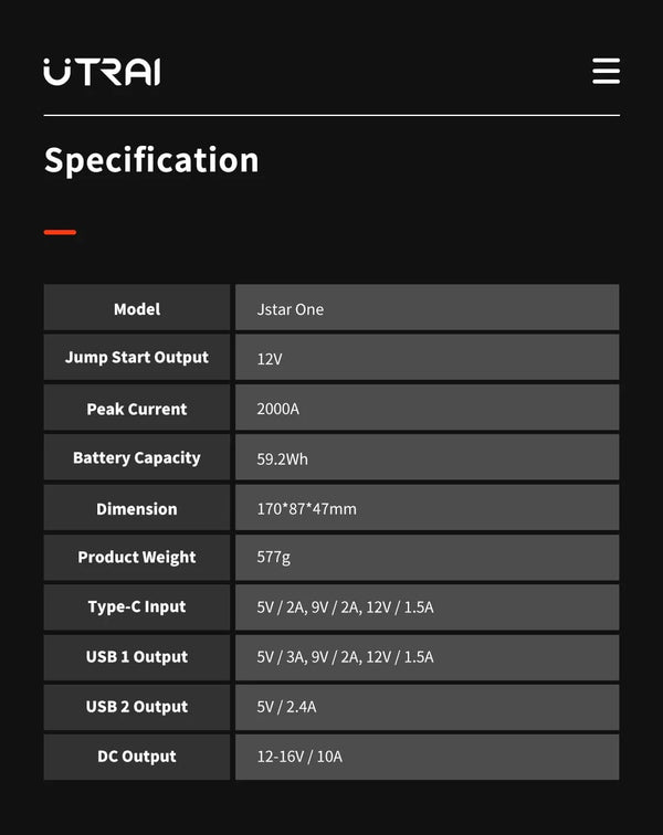 Planet Gates UTRAI Power Bank  2000A Jump Starter Portable Charger Car Booster 12V Auto Starting Device Emergency Car Battery Starter