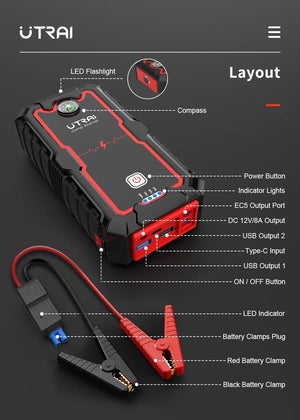 Planet Gates UTRAI Power Bank  2000A Jump Starter Portable Charger Car Booster 12V Auto Starting Device Emergency Car Battery Starter