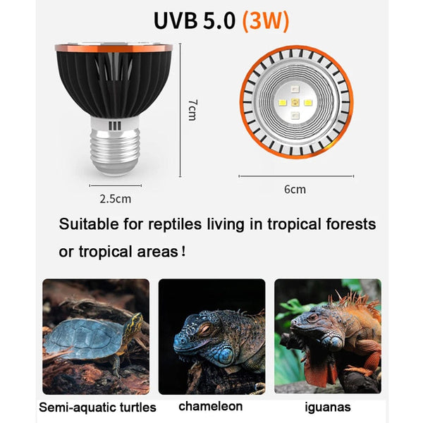 Planet Gates UVB 5.0 Professional 3W Reptile Lamp UVA UVB5.0 UVB10.0 Lmap LED Bulb Turtle Tortoise Lizard Basking Sunlight UVB Bulb Lighting