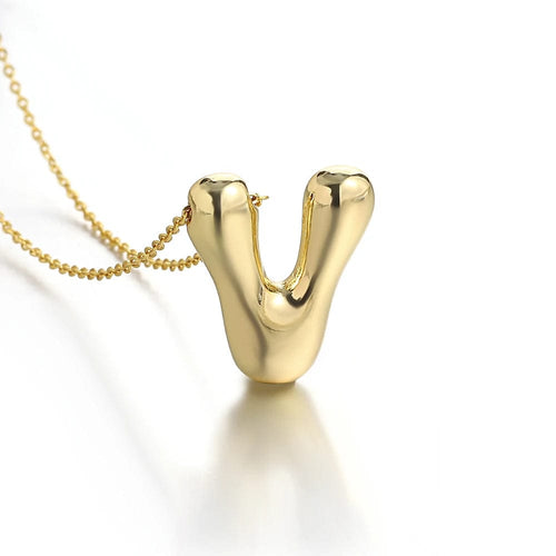 Planet Gates V Greatera Gold Color Chunky Balloon Bubble Initial Letter Pendant Choker Necklaces for Women Custom Personalized Jewelry