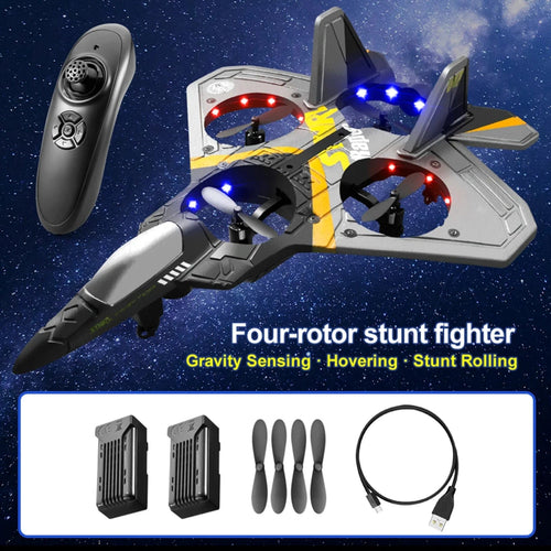Planet Gates V17-Grey-2 Battery V17 RC Remote Control Airplane 2.4G Remote Control Fighter Hobby Plane Glider Airplane EPP Foam Toys RC drone Kids Gift rcplane