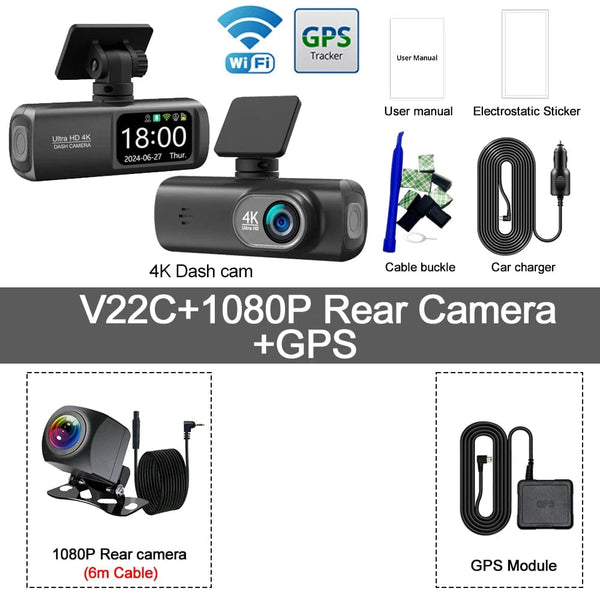 Planet Gates V22C-GPS-6M RCC / 32G Dash Cam 4K Camera for Car Dashcam GPS WiFi 24h Parking Monitor Night Vision Dvr Front and Rear Video Registrator