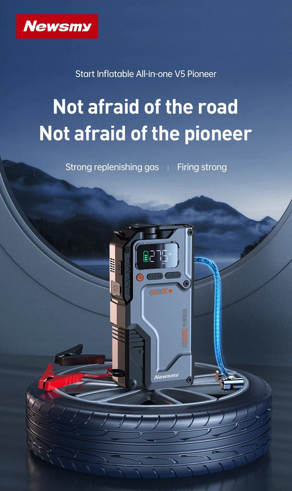 Planet Gates V5-20000mAh / CN Newsmy 5 In 1 Car Jump Starter with Air Compressor 20000mAh Portable Booster Charger 2000A Car Air Pump Battery Starting Device