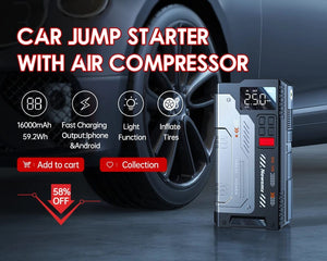 Planet Gates V5-20000mAh / CN Newsmy 5 In 1 Car Jump Starter with Air Compressor 20000mAh Portable Booster Charger 2000A Car Air Pump Battery Starting Device