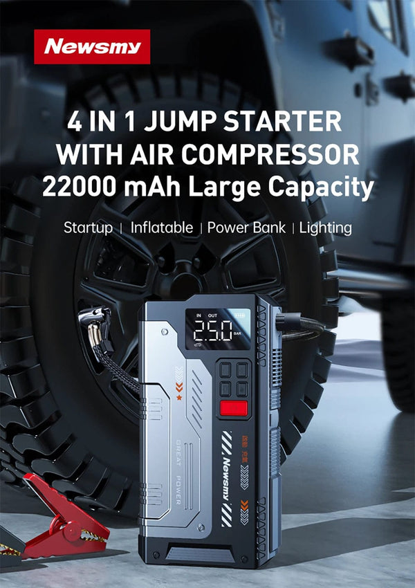 Planet Gates V6-22000mAh / CN Newsmy 22000mAh Jump Starter with Air Compressor Booster Tyre Inflator Portable Car Battery Power Bank Charger 12v Air Pump
