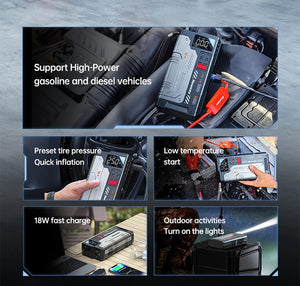 Planet Gates V6-22000mAh / CN Newsmy 22000mAh Jump Starter with Air Compressor Booster Tyre Inflator Portable Car Battery Power Bank Charger 12v Air Pump