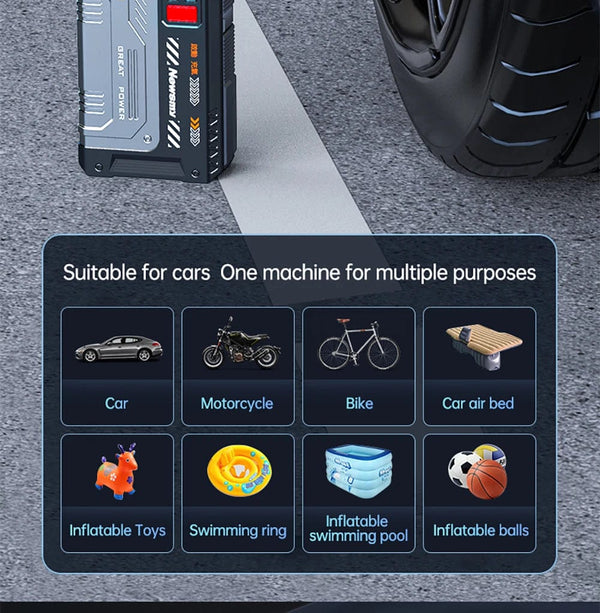 Planet Gates V6-22000mAh / CN Newsmy 22000mAh Jump Starter with Air Compressor Booster Tyre Inflator Portable Car Battery Power Bank Charger 12v Air Pump