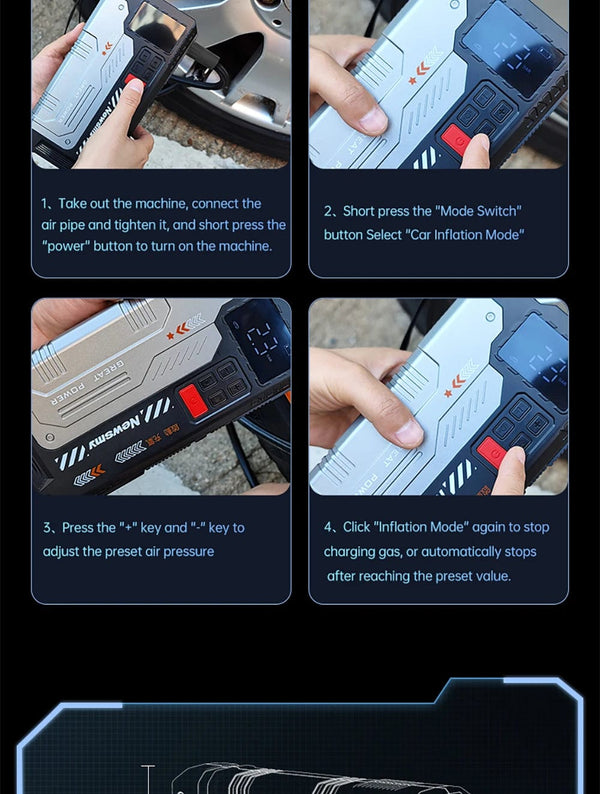 Planet Gates V6-22000mAh / CN Newsmy 22000mAh Jump Starter with Air Compressor Booster Tyre Inflator Portable Car Battery Power Bank Charger 12v Air Pump