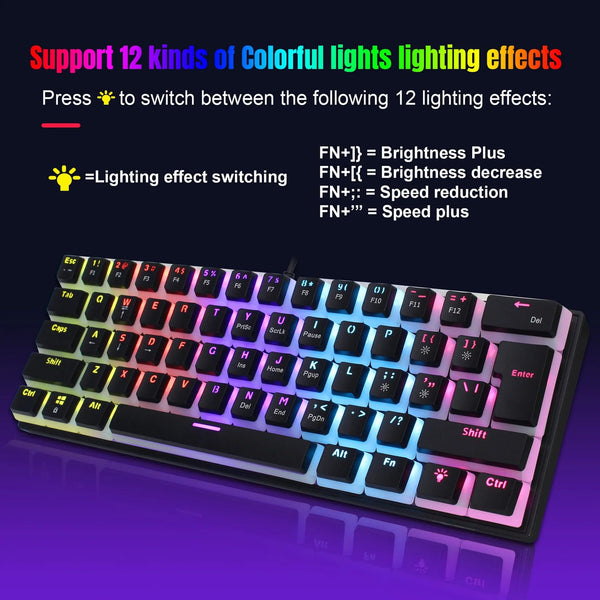 Planet Gates V700-WF 60% wired gaming keyboard, RGB backlight ultra compact mini keyboard, waterproof small compact 61 key keyboard for pc/Mac gamers
