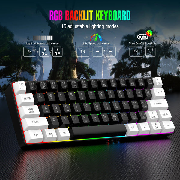 Planet Gates V700-WF 60% wired gaming keyboard, RGB backlight ultra compact mini keyboard, waterproof small compact 61 key keyboard for pc/Mac gamers