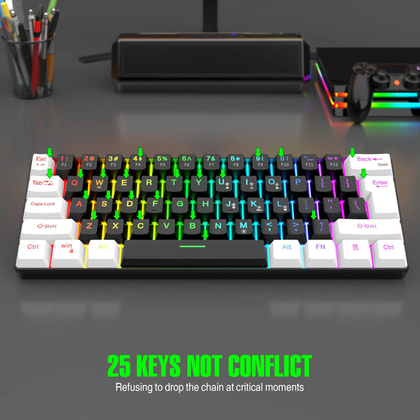 Planet Gates V700-WF 60% wired gaming keyboard, RGB backlight ultra compact mini keyboard, waterproof small compact 61 key keyboard for pc/Mac gamers