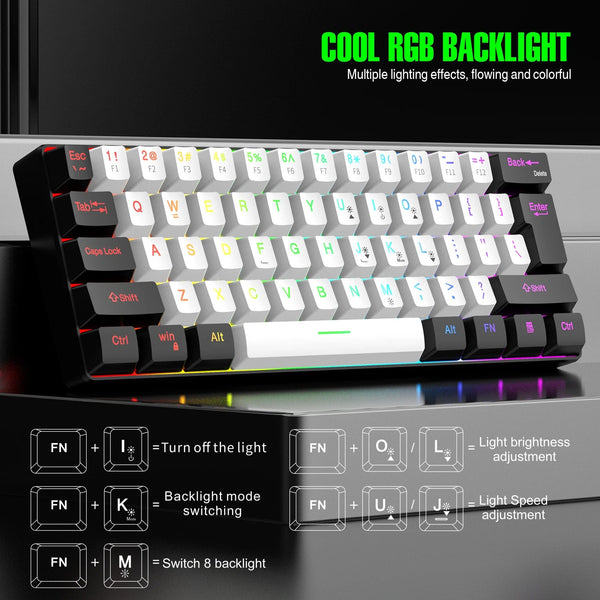 Planet Gates V700-WF 60% wired gaming keyboard, RGB backlight ultra compact mini keyboard, waterproof small compact 61 key keyboard for pc/Mac gamers