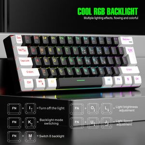 Planet Gates V700-WF 60% wired gaming keyboard, RGB backlight ultra compact mini keyboard, waterproof small compact 61 key keyboard for pc/Mac gamers