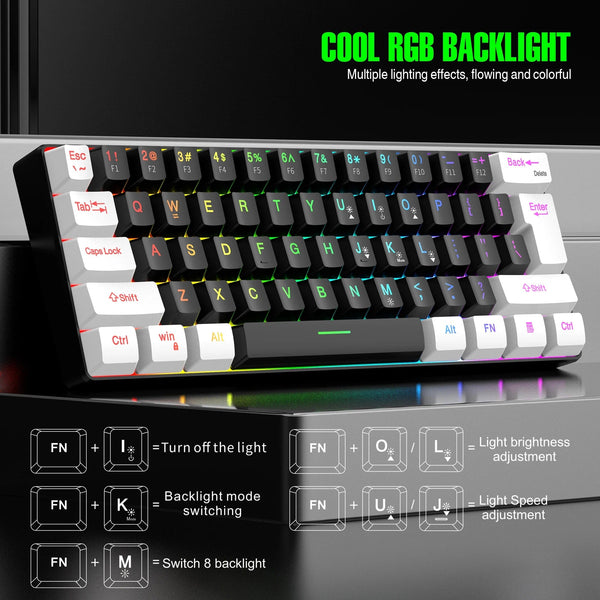 Planet Gates V700-WF 60% wired gaming keyboard, RGB backlight ultra compact mini keyboard, waterproof small compact 61 key keyboard for pc/Mac gamers