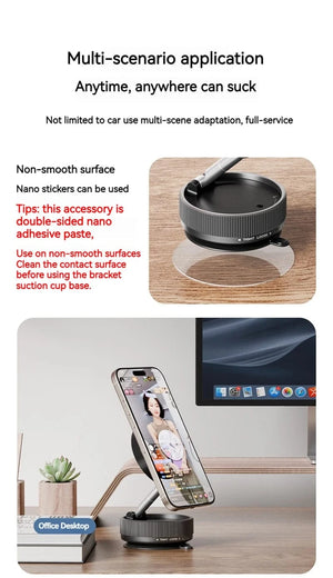 Planet Gates Vacuum Magnetic Car Phone Holder Foldable Suction Cup Kitchen Mirro Gym Bath Shower for Iphone 16 15 14 13 12 11 Pro Max Samsung