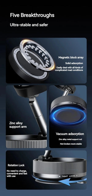 Planet Gates Vacuum Magnetic Car Phone Holder Foldable Suction Cup Kitchen Mirro Gym Bath Shower for Iphone 16 15 14 13 12 11 Pro Max Samsung