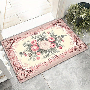 Planet Gates Valentine's Day Themed Sweet Rose Print Doormat Non-Slip Oil-Proof Floral Rug Waterproof Machine Washable Cushion for Entrance Door Bathroom Living Room Laundry Room Home Decor