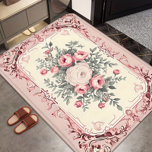 Planet Gates Valentine's Day Themed Sweet Rose Print Doormat Non-Slip Oil-Proof Floral Rug Waterproof Machine Washable Cushion for Entrance Door Bathroom Living Room Laundry Room Home Decor
