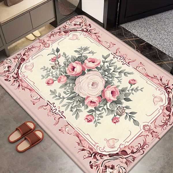 Planet Gates Valentine's Day Themed Sweet Rose Print Doormat Non-Slip Oil-Proof Floral Rug Waterproof Machine Washable Cushion for Entrance Door Bathroom Living Room Laundry Room Home Decor