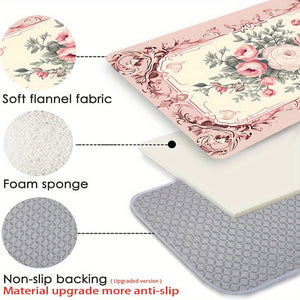 Planet Gates Valentine's Day Themed Sweet Rose Print Doormat Non-Slip Oil-Proof Floral Rug Waterproof Machine Washable Cushion for Entrance Door Bathroom Living Room Laundry Room Home Decor