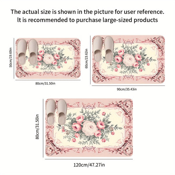Planet Gates Valentine's Day Themed Sweet Rose Print Doormat Non-Slip Oil-Proof Floral Rug Waterproof Machine Washable Cushion for Entrance Door Bathroom Living Room Laundry Room Home Decor
