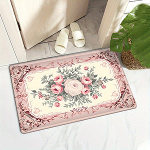 Planet Gates Valentine's Day Themed Sweet Rose Print Doormat Non-Slip Oil-Proof Floral Rug Waterproof Machine Washable Cushion for Entrance Door Bathroom Living Room Laundry Room Home Decor