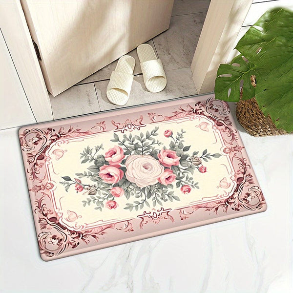 Planet Gates Valentine's Day Themed Sweet Rose Print Doormat Non-Slip Oil-Proof Floral Rug Waterproof Machine Washable Cushion for Entrance Door Bathroom Living Room Laundry Room Home Decor