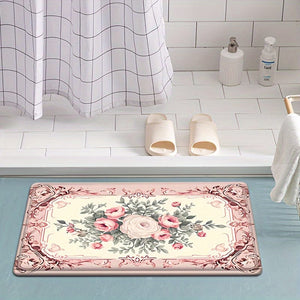 Planet Gates Valentine's Day Themed Sweet Rose Print Doormat Non-Slip Oil-Proof Floral Rug Waterproof Machine Washable Cushion for Entrance Door Bathroom Living Room Laundry Room Home Decor