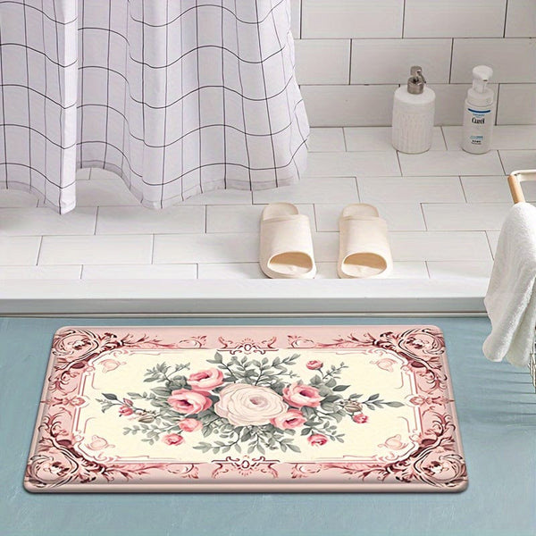 Planet Gates Valentine's Day Themed Sweet Rose Print Doormat Non-Slip Oil-Proof Floral Rug Waterproof Machine Washable Cushion for Entrance Door Bathroom Living Room Laundry Room Home Decor