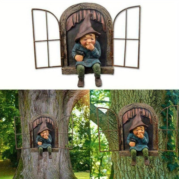 Planet Gates VariantValue 1pc Garden Voyeur Gnome Statue, Naughty Elf Gnomes Figurine Sculpture For Tree, Creative Garden Decor Statue, Suitable For Home, Courtyard, Porch, Garden Tree Decoration