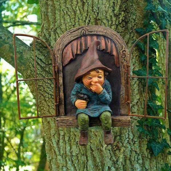 Planet Gates VariantValue 1pc Garden Voyeur Gnome Statue, Naughty Elf Gnomes Figurine Sculpture For Tree, Creative Garden Decor Statue, Suitable For Home, Courtyard, Porch, Garden Tree Decoration