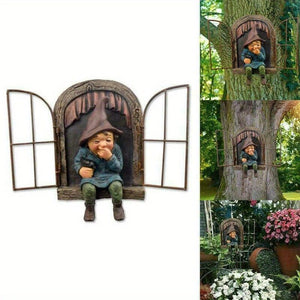 Planet Gates VariantValue 1pc Garden Voyeur Gnome Statue, Naughty Elf Gnomes Figurine Sculpture For Tree, Creative Garden Decor Statue, Suitable For Home, Courtyard, Porch, Garden Tree Decoration