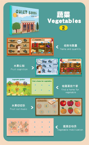 Planet Gates Vegetable-WT716 Quiet Busy Book Baby Montessori Material Toys Sticker Paste Matching Game Toddler Cognition Toy Book Kids Early Educational Toys