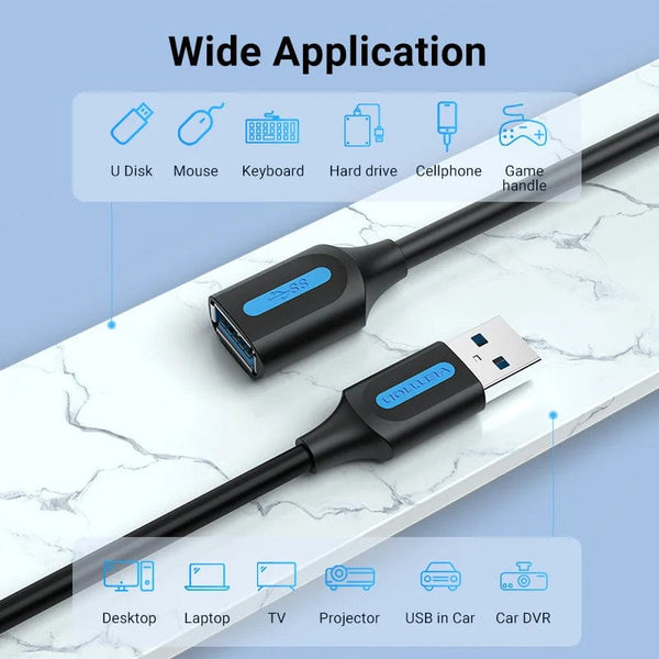 Planet Gates Vention USB 3.0 Extension Cable USB 3.0 2.0 Cable Extender Data Cord for PC Smart TV Xbox One SSD Fast Speed USB Cable Extension
