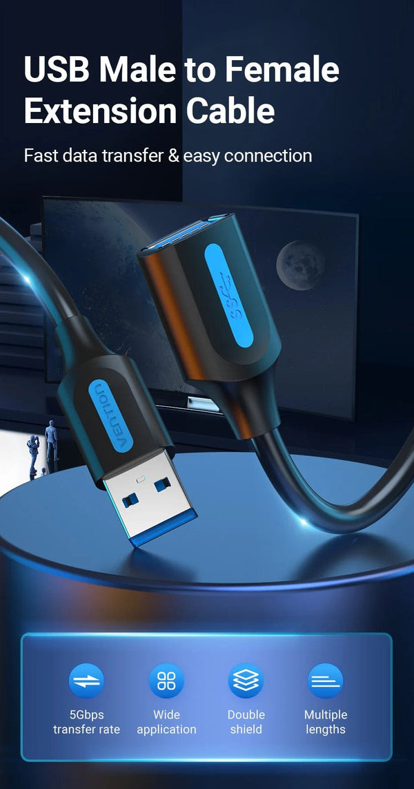 Planet Gates Vention USB 3.0 Extension Cable USB 3.0 2.0 Cable Extender Data Cord for PC Smart TV Xbox One SSD Fast Speed USB Cable Extension