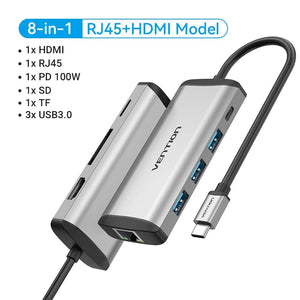 Planet Gates Vention USB C HUB Type C to USB 3.0 Dock Station USB C HDMI RJ45 4K for MacBook Pro Air Accessories Type C 3.1 Splitter USB HUB