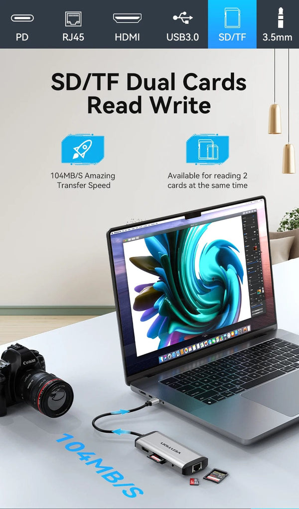 Planet Gates Vention USB C HUB Type C to USB 3.0 Dock Station USB C HDMI RJ45 4K for MacBook Pro Air Accessories Type C 3.1 Splitter USB HUB