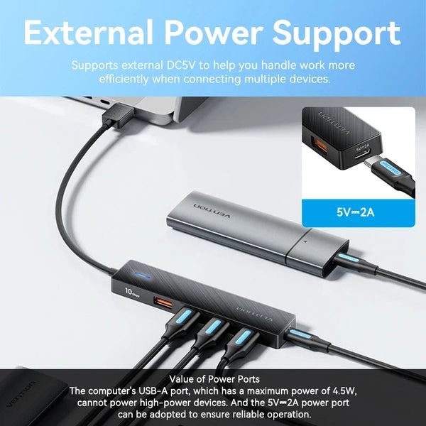 Planet Gates Vention Usb Hub 4 Port ABS Hub Usb 3 0 10Gbps for Laptop Multi Splitter Adapter For Xiaomi Macbook PC Computer Accessories