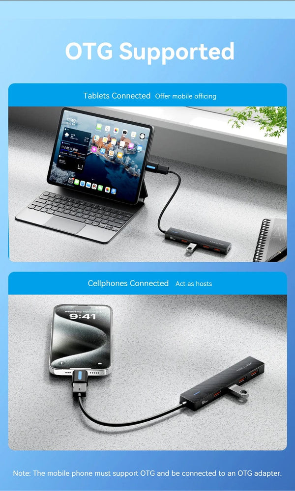 Planet Gates Vention Usb Hub 4 Port ABS Hub Usb 3 0 10Gbps for Laptop Multi Splitter Adapter For Xiaomi Macbook PC Computer Accessories