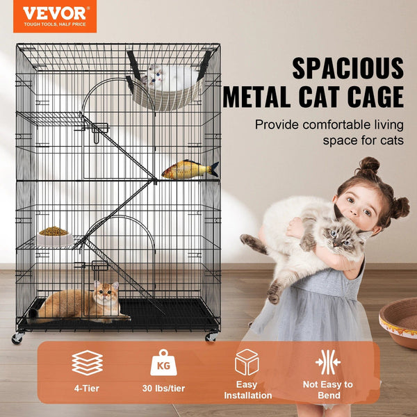 Planet Gates VEVOR 4 Tier Large Cat Playpen 30lbs/Layer DIY Cat Fence Cage Exercise Place Crate Metal Wire Kennel Indoor Rabbit House for Pet