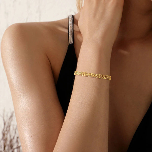 Planet Gates Vintage Mesh Link Bracelet for Women ,Thick Chain Stainless Steel Fashion Wristhand